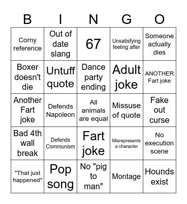 Animal Farm Bingo Card