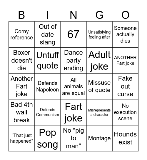Animal Farm Bingo Card