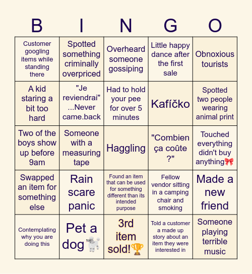 Andrew's FLEAMARKET FUN Bingo Card