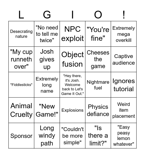 LGIO Bingo Card