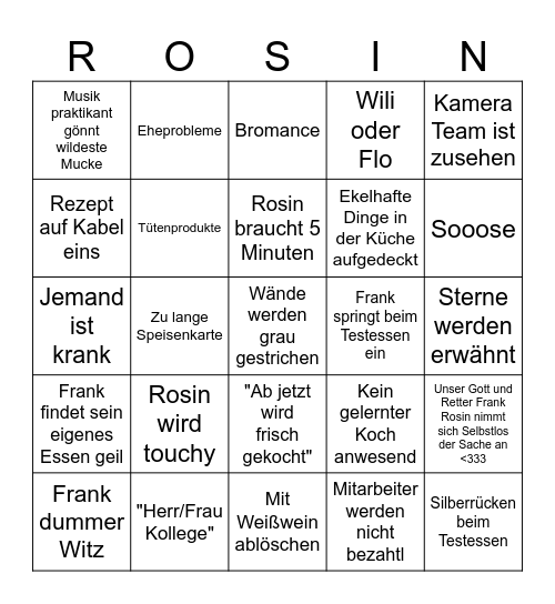 Frank Rosin Bingo Card