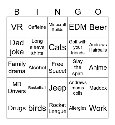 Drinking Bingo Card