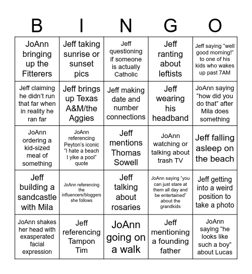 Drew’s Jeff- and JoAnn-isms Bingo Card