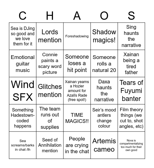 Transplanar CHAOS A4 E23-24 Bingo Card