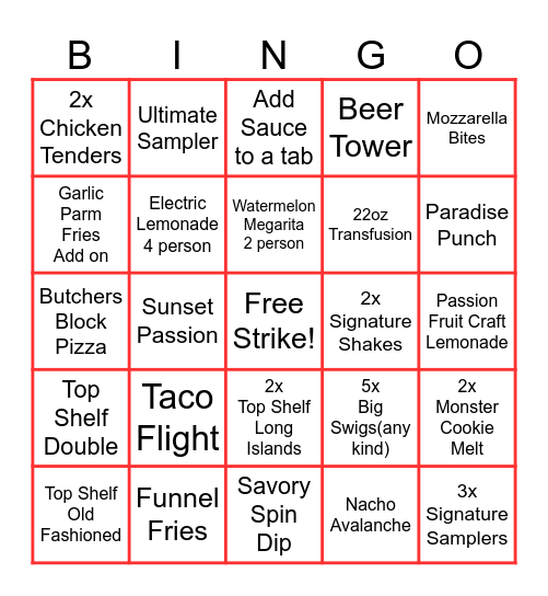Lucky Strike Marietta Bingo Card