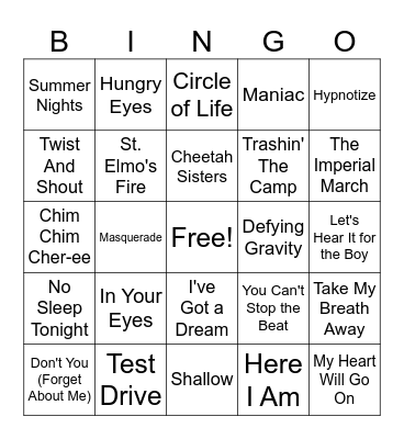 soundtracks and musicals Bingo Card
