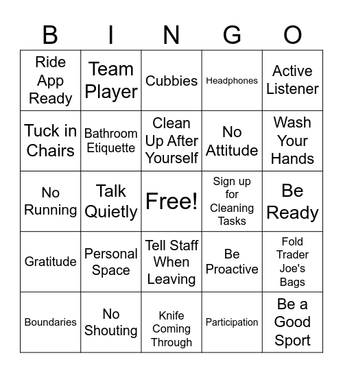 Mychal's Rules & Reminders Bingo Card