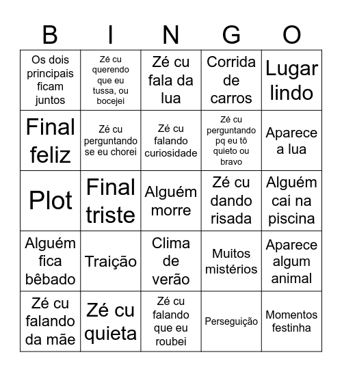Boboca bingo Card