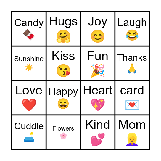 Mother's day Bingo Card