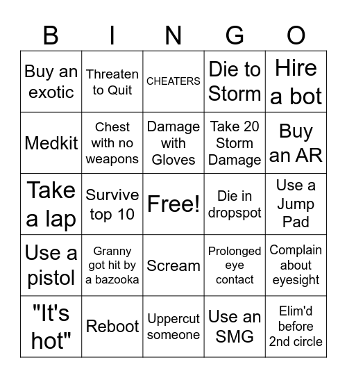 Bingo Shawts 3 Bingo Card