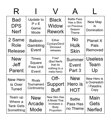 Season 8 Prediction Bingo Card