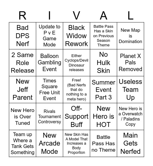 Season 8 Prediction Bingo Card