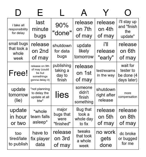 Type soul lies and delays Bingo Card