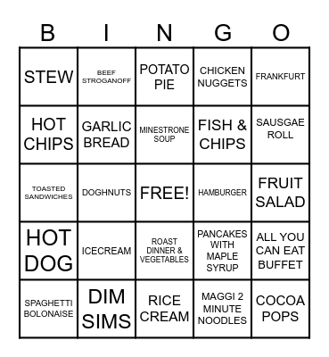 FAVOURITE FOOD Bingo Card