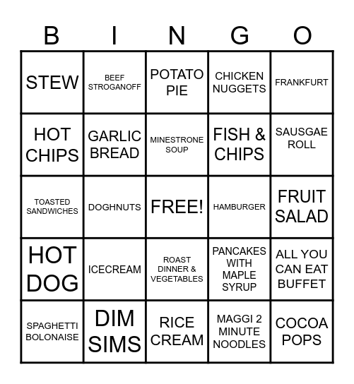 FAVOURITE FOOD Bingo Card