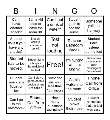 State Testing BINGO Card