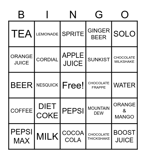 FAVOURITE DRINKS Bingo Card