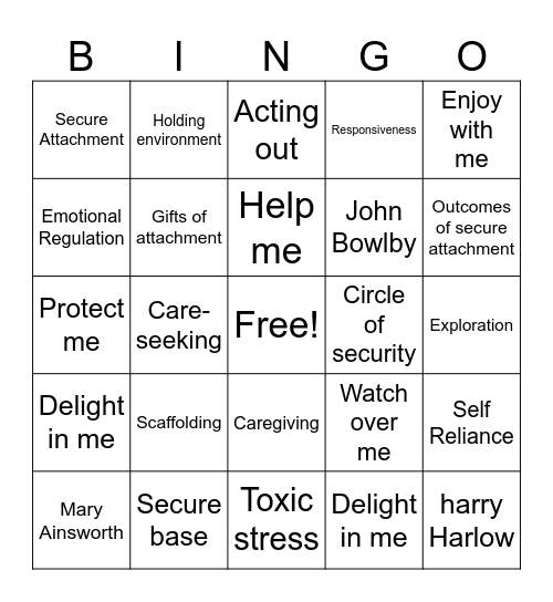 Raising a Secure Child Terms Bingo Card