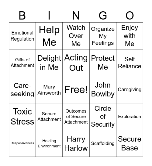 Raising a Secure Child Bingo Card