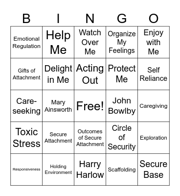 Raising a Secure Child Bingo Card