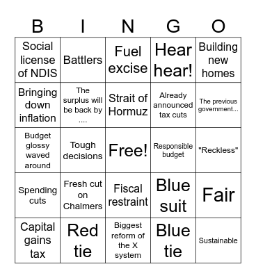 Budget Bingo Card
