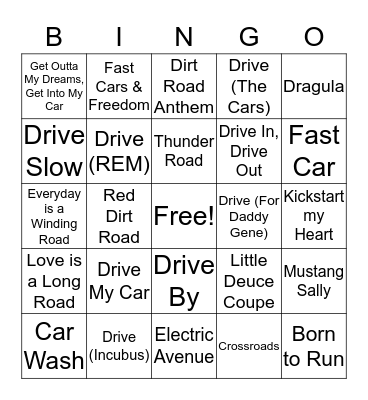 Mental Floss Music Bingo: Drive Bingo Card