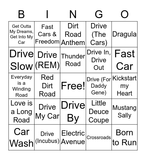 Mental Floss Music Bingo: Drive Bingo Card