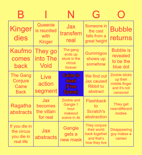 The Amazing Digital Circus: The Last Act BINGO Card