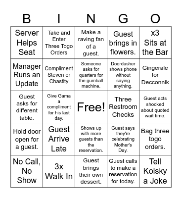 MOTHER'S DAY BINGO Card