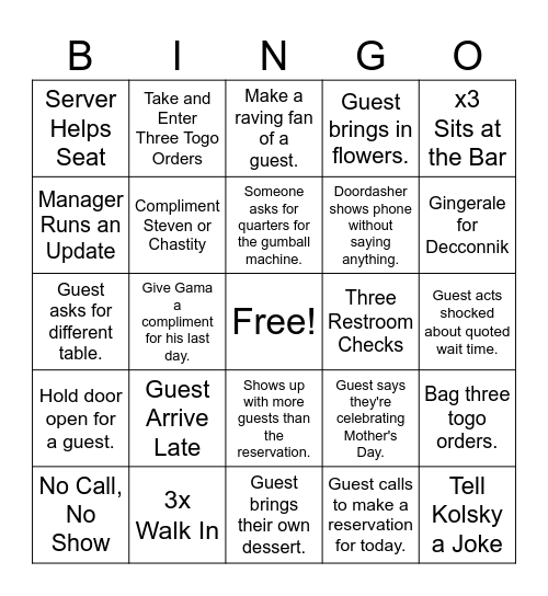 MOTHER'S DAY BINGO Card