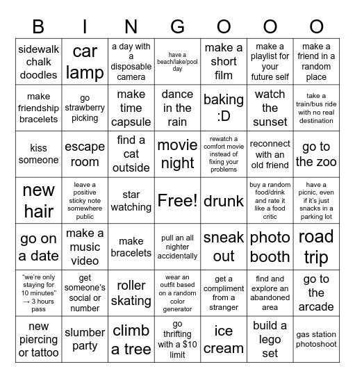 SIDE QUESTS Bingo Card