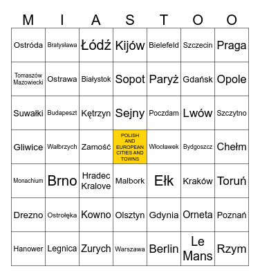 City / Town Bingo Card