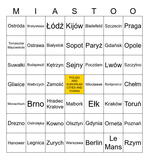 City / Town Bingo Card