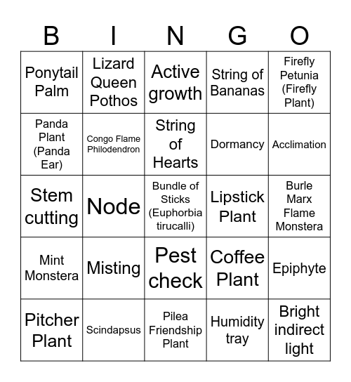 Plant Bingo Card