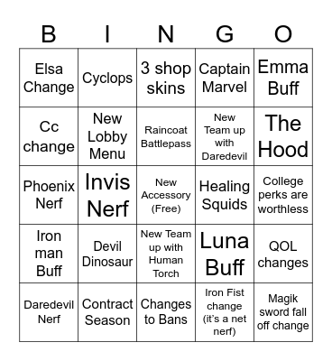 Season 8 Bingo Card
