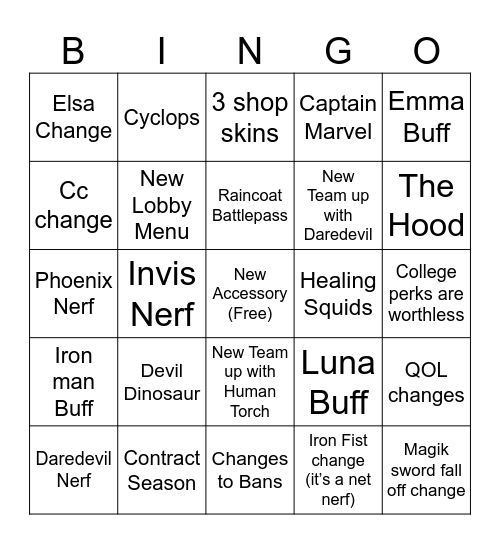 Season 8 Bingo Card