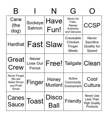 Canes Bingo Card