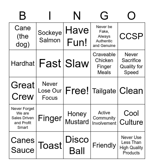 Canes Bingo Card