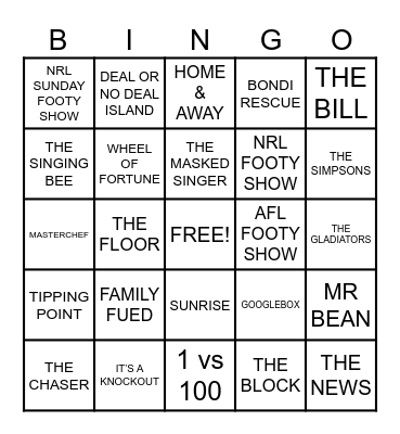 FAVOURITE TV SHOWS Bingo Card