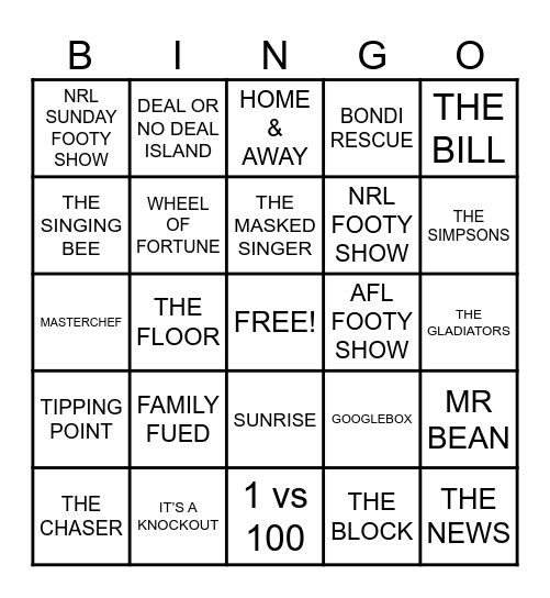 FAVOURITE TV SHOWS Bingo Card