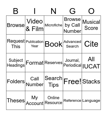 IUCAT BINGO Card
