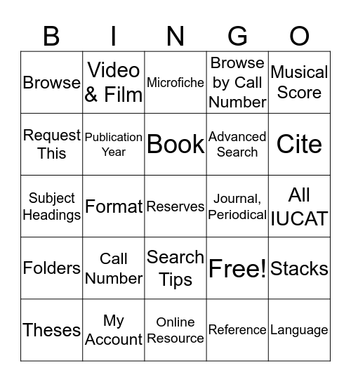 IUCAT BINGO Card