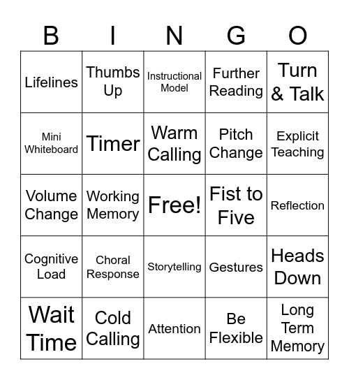 Attention Bingo Card