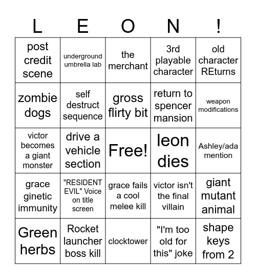 Resident Evil Requiem Bingo Card