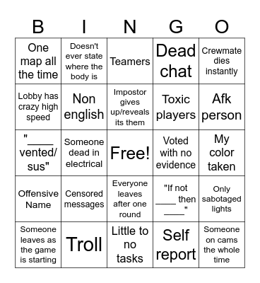 Public Among Us Lobby Bingo Card