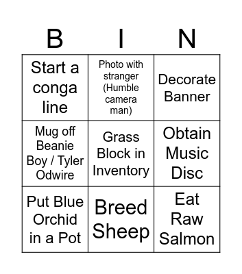 Minecraft Blackout Bingo Card