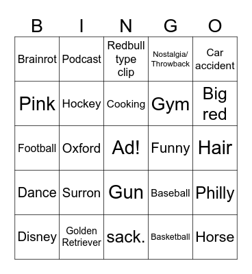 IG Reels Bingo Card