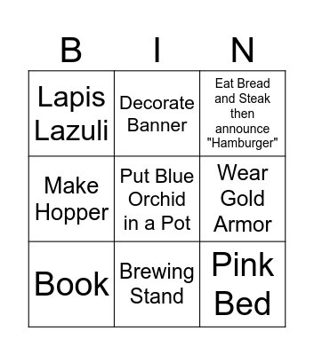 Minecraft Blackout Bingo Card