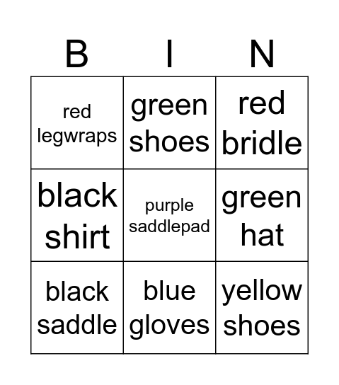 the mystery's outfit bingo Card