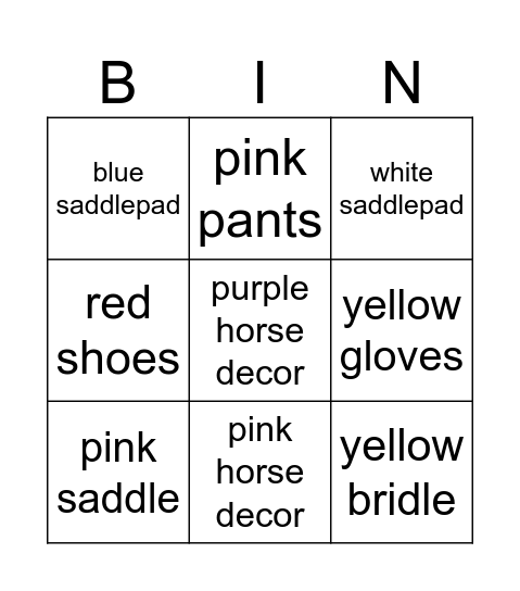the mystery's outfit bingo Card